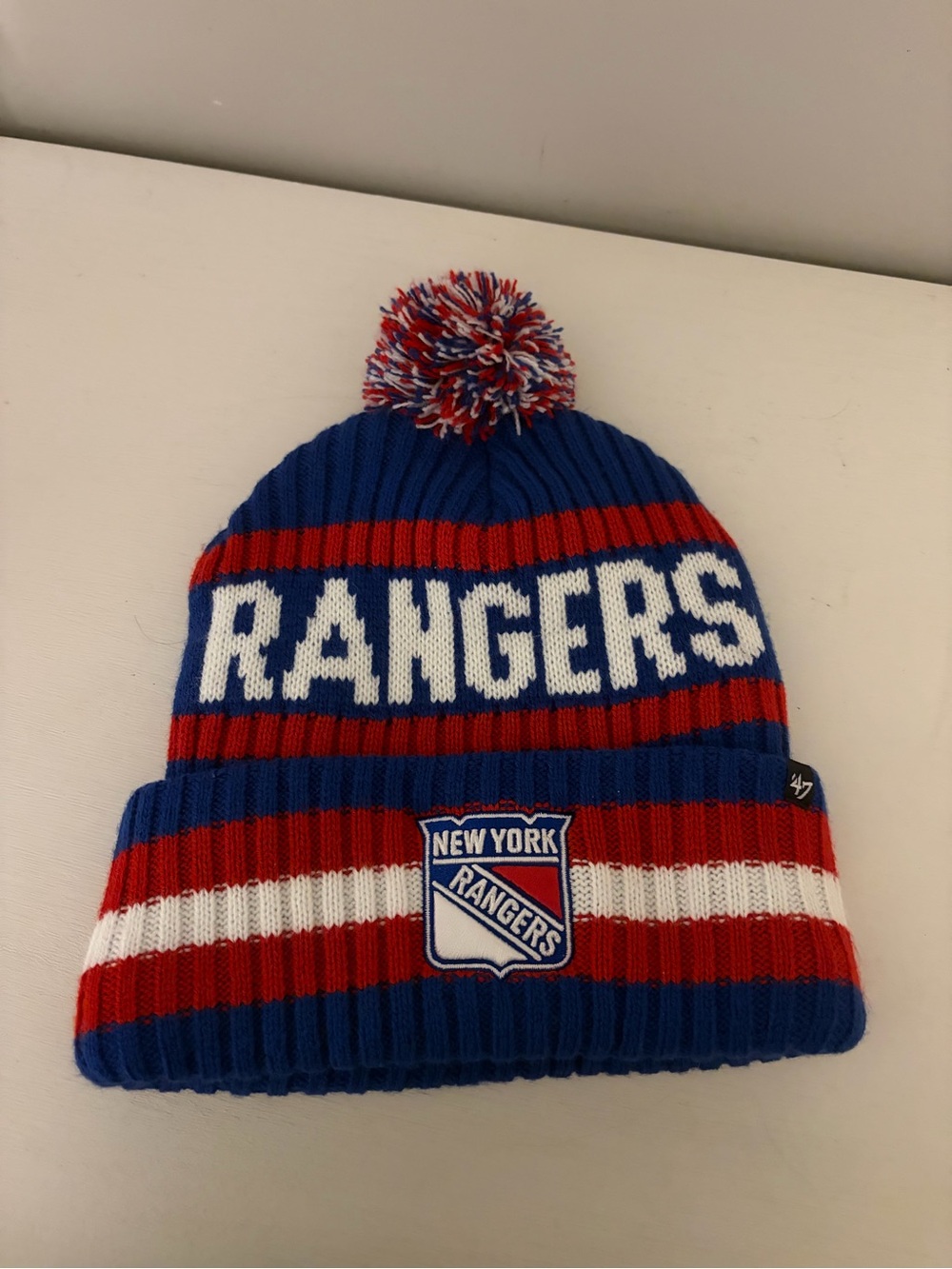 New York Rangers Knit Pom Beanie - Blue & Red